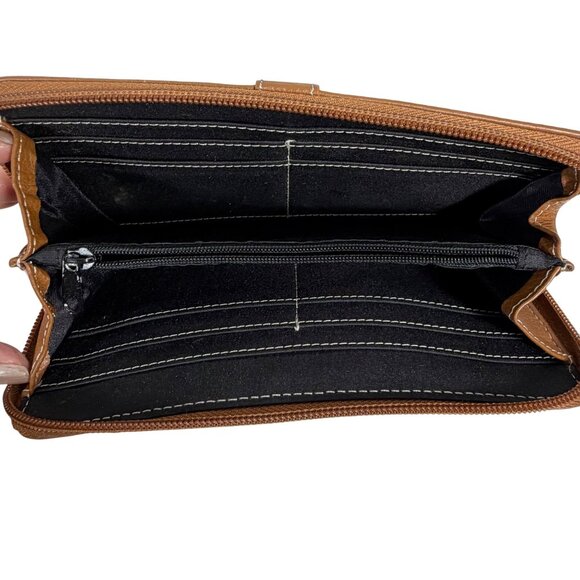 TIGNANELLO Large Pebble Leather Zip Around Wallet Clutch In Camel Tan 7.5x4" - Picture 9 of 13